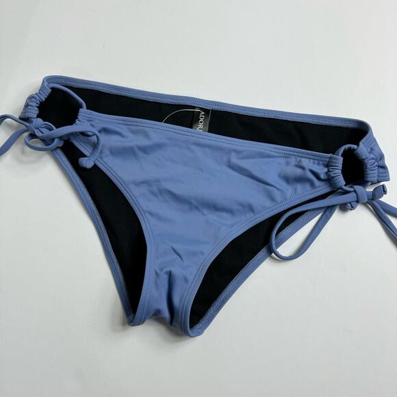 Adore Me Solid Bikini Bottoms Size Medium Steel Blue Hip Tie Swim Bottoms - Picture 2 of 9